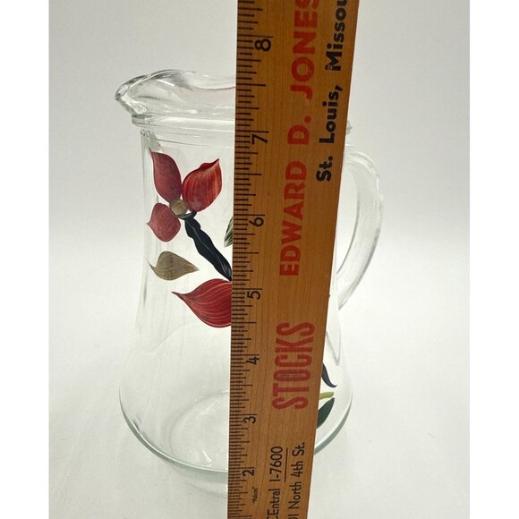Vintage 1950's Hand-Painted Glass Pitcher & 3 Tumblers Red Floral Design MCM - Picture 3 of 8